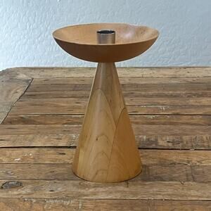 IKEA Tall Turned Wood Candlestick Holder Scandinavian 7.3"